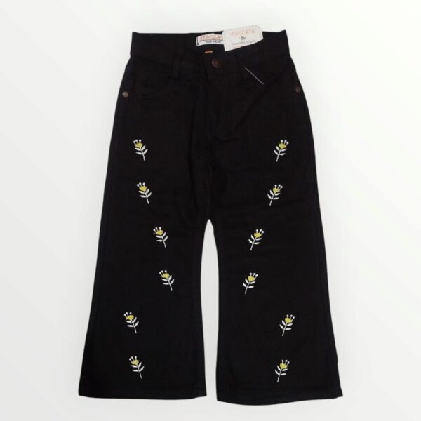 Girls Black Embroidered Jeans