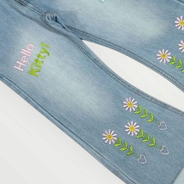 Girl's Embroidered Denim Jeans - Image 2